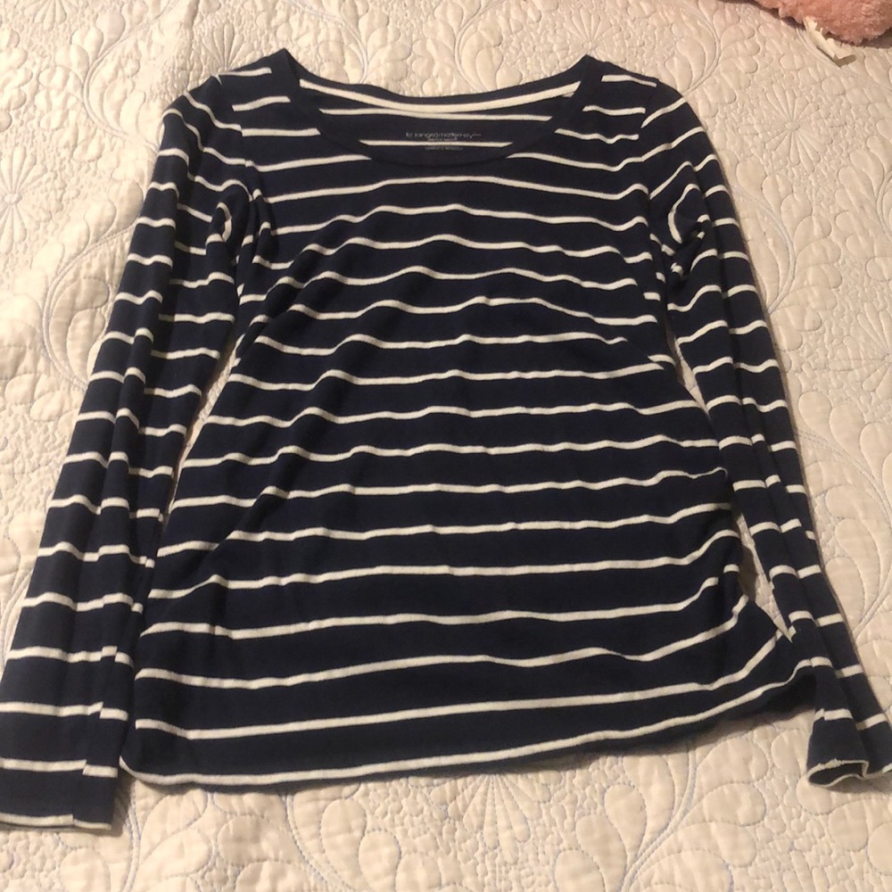 Navy Blue and White Long Sleeve Shirt